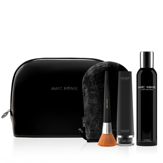 MARC INBANE Elegance Set (Natural Tanning Spray 175ml + Black Exfoliator 75ml + Glove + Powder Brush + clutch)